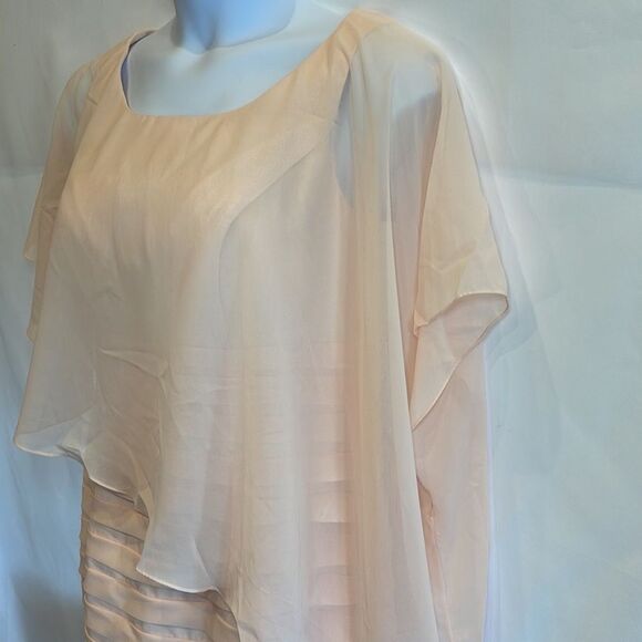 JJ’s House  pearl pink caplet sheath knee length chiffon pleated skirt - Picture 6 of 16